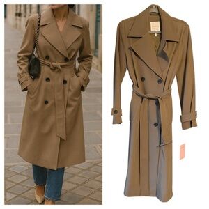 Avec Les Filles Double-Breasted Trench Coat in Olive Brown